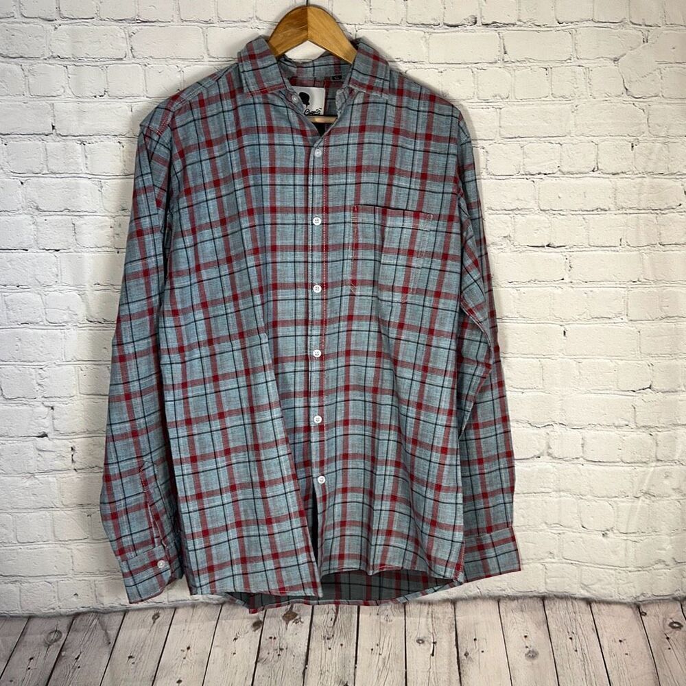 Charlie Chaplin Red Gray Plaid Button down Shirt‎ Size XL